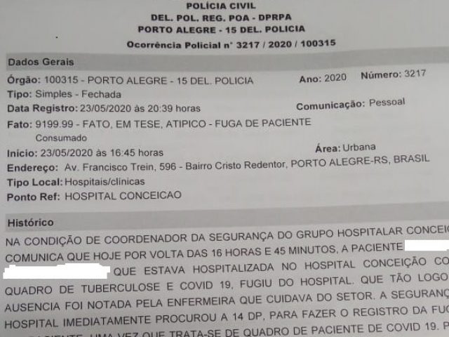 Paciente diagnosticada com Covid-19 foge de hospital de Porto Alegre