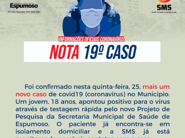 Jovem de 18 anos é o 19º caso de covid-19 em Espumoso