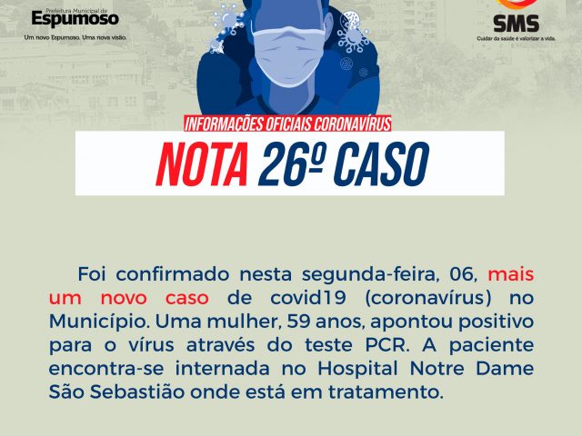 Espumoso já tem 26 casos de coronavírus
