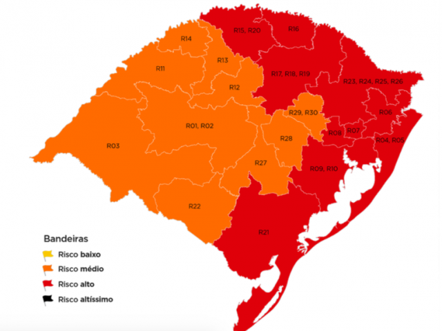 Metade das regiões do RS estão com bandeira vermelha