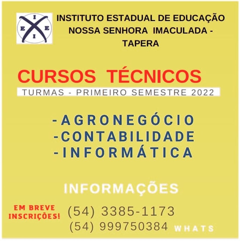 Instituto Imaculada de Tapera oferece cursos técnicos de Agronegócio, Contabilidade e Informática
