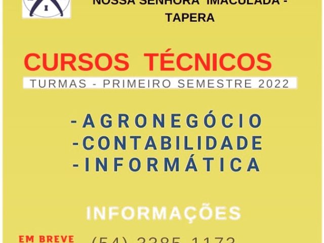 Instituto Imaculada de Tapera oferece cursos técnicos de Agronegócio, Contabilidade e Informática