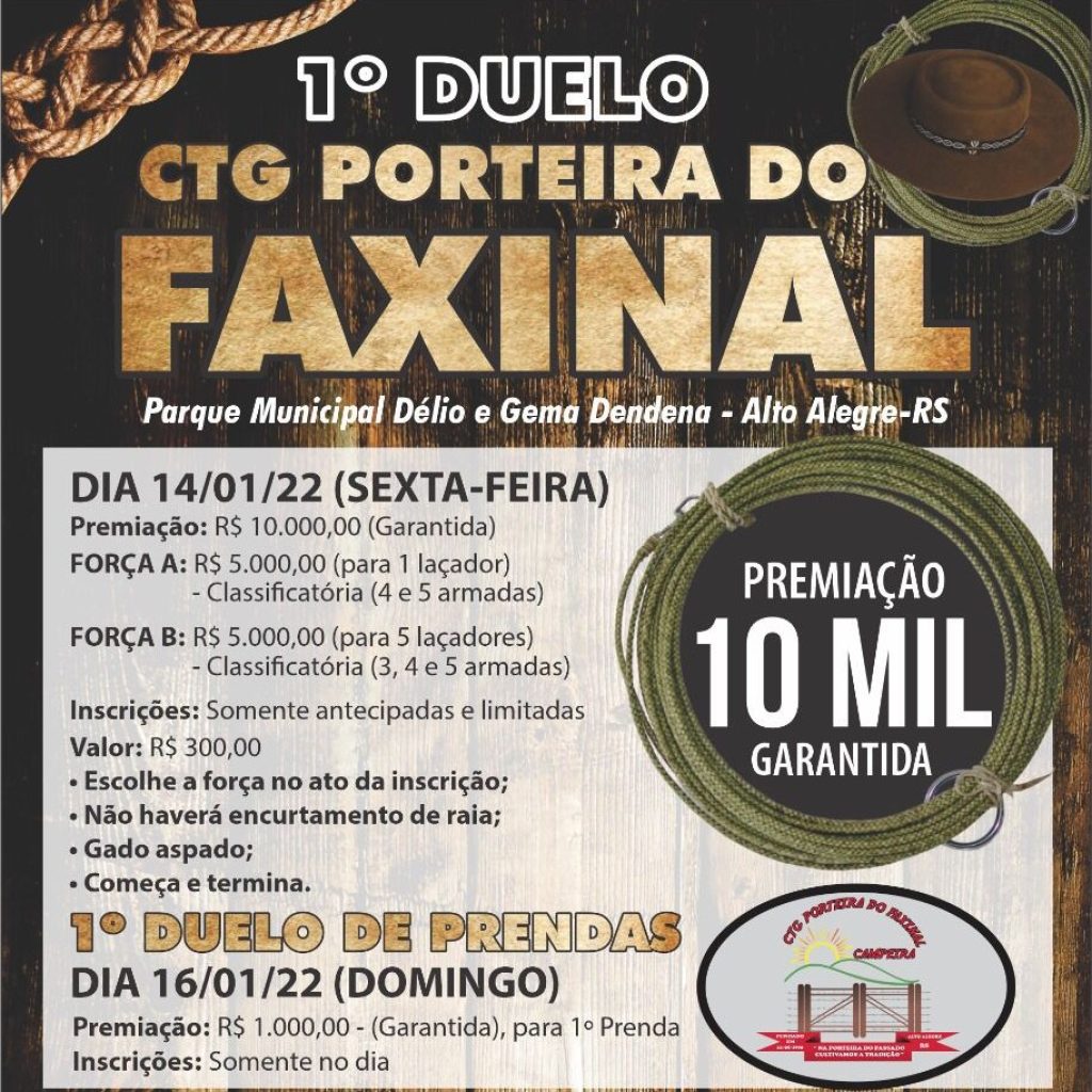20º rodeio do CTG Porteira do Faxinal de Alto Alegre acontece de 14 a 16 de janeiro