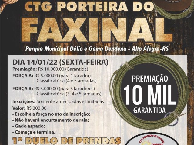 20º rodeio do CTG Porteira do Faxinal de Alto Alegre acontece de 14 a 16 de janeiro