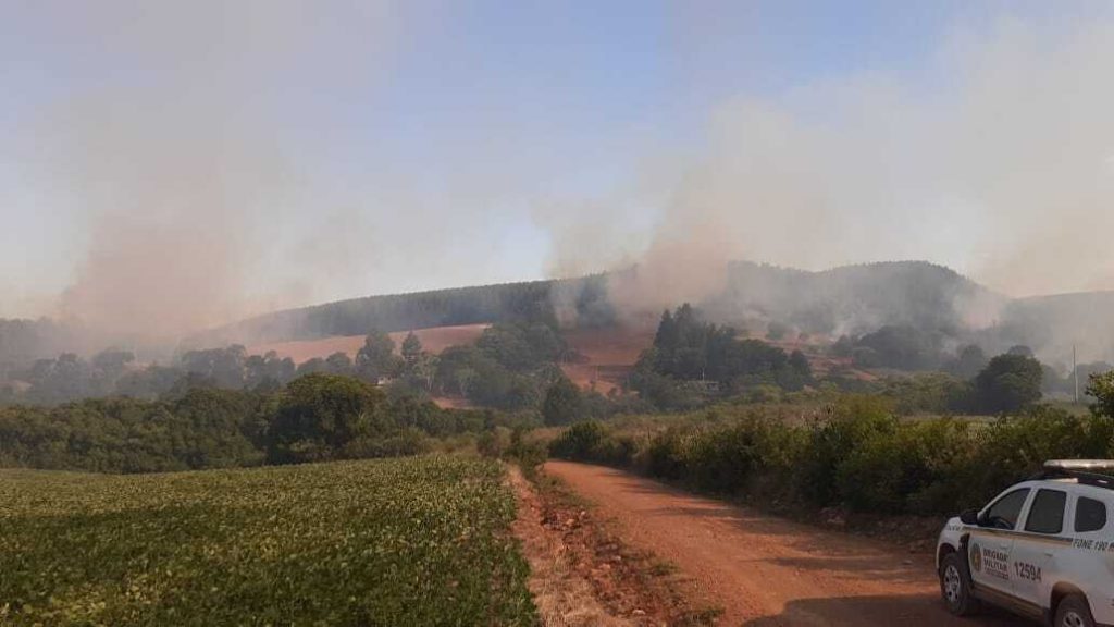Incêndio em mata de pinus atinge comunidades de Dona Elíbia, Posse Godoy e Pedreira em Mormaço