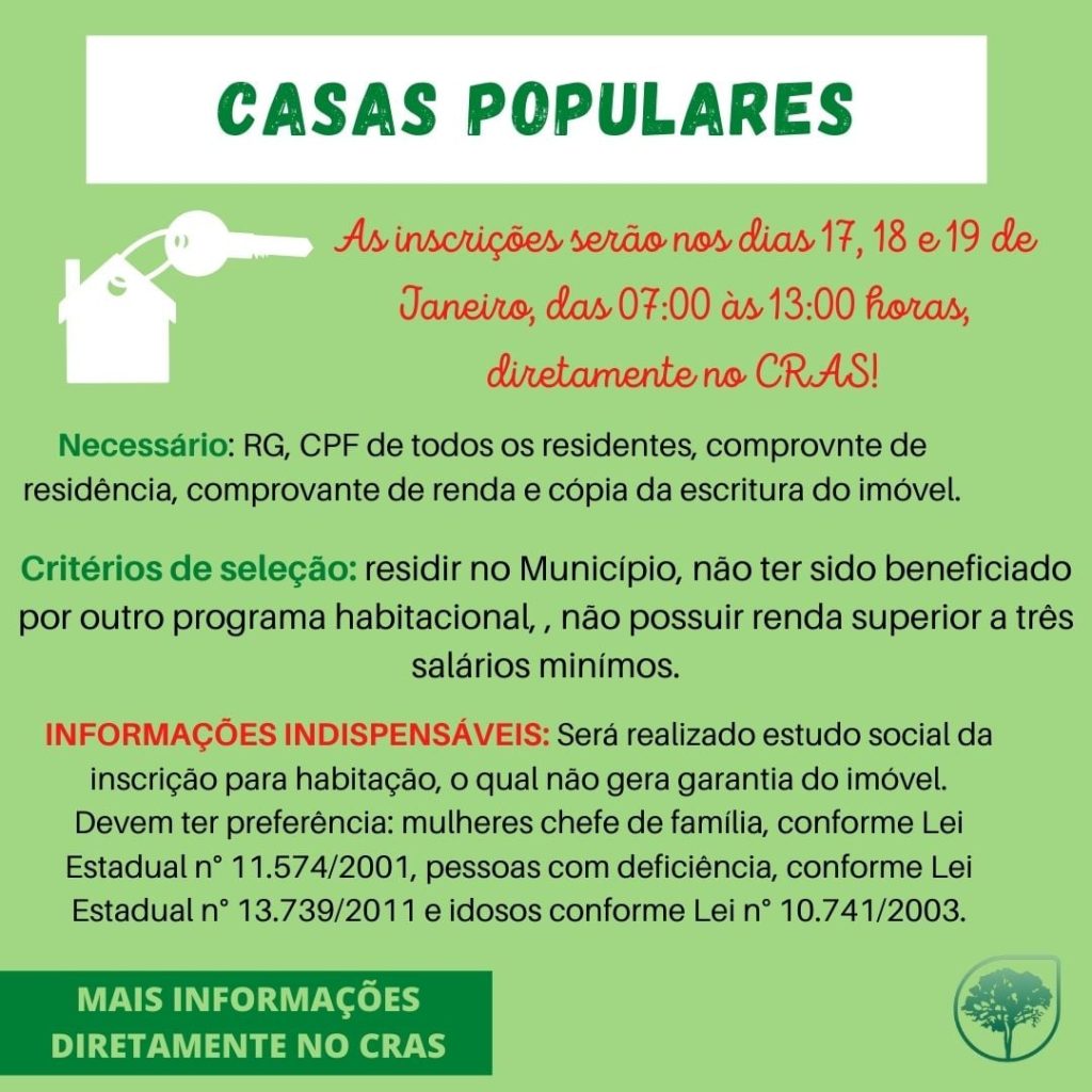 Programa produção de ações habitacionais oportuniza inscrições para construção de unidades habitacionais em Campos Borges