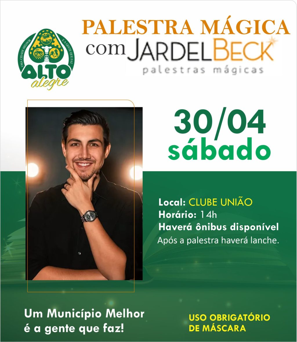 Palestra mágica motivacional com Jardel Beck será realizada no próximo sábado em Alto Alegre