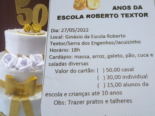 Escola Roberto Textor de Jacuizinho comemora os 50 anos nesta sexta-feira com jantar dançante