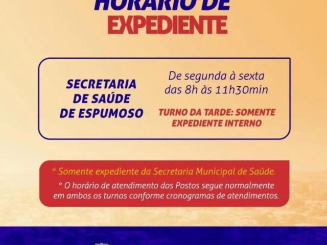 Secretaria Municipal de Saúde de Espumoso terá expediente externo somente pela parte da manhã