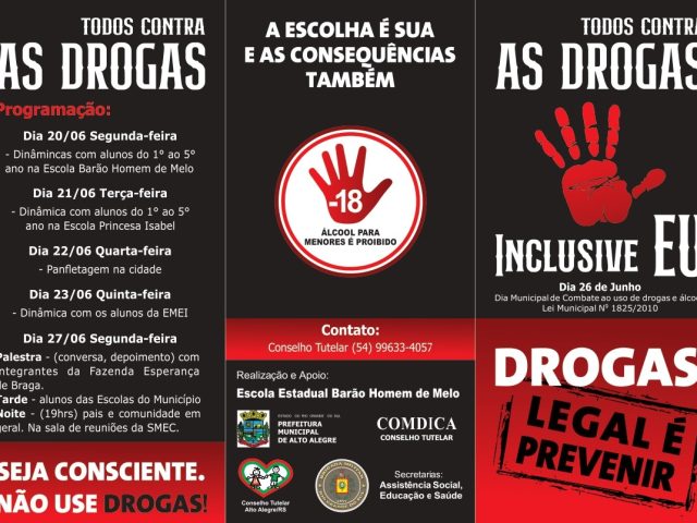 Campanha “Todos contra as drogas, inclusive EU” está sendo realizada pelo Conselho Tutelar de Alto Alegre