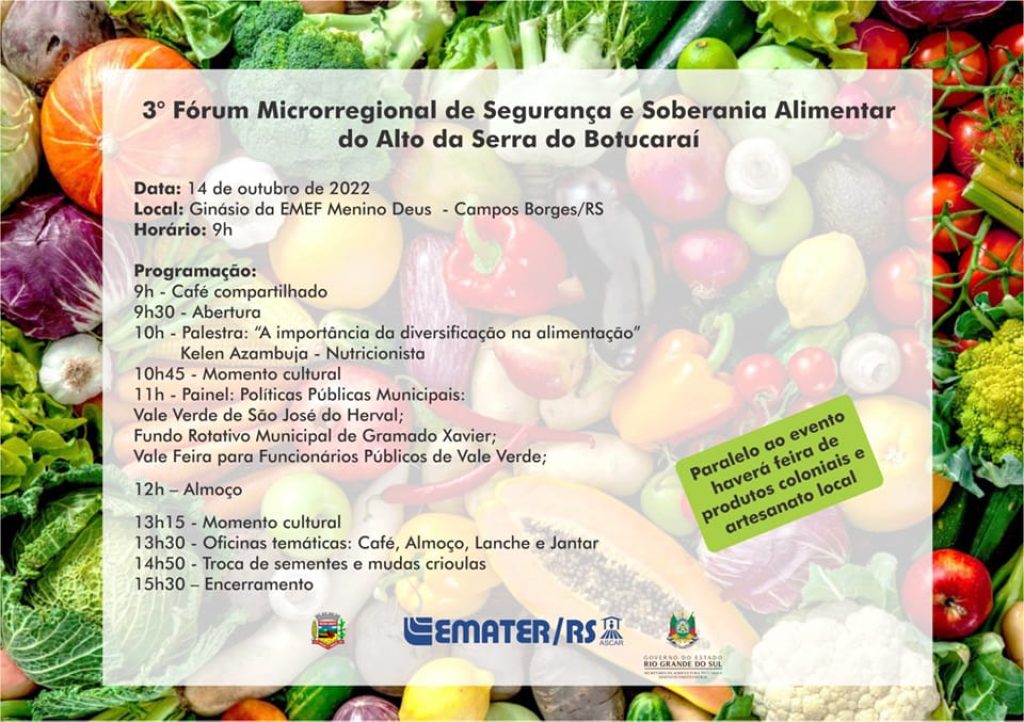 Campos Borges sediará Fórum Microrregional de Segurança e Soberania Alimentar da região Alto da Serra do Botucaraí
